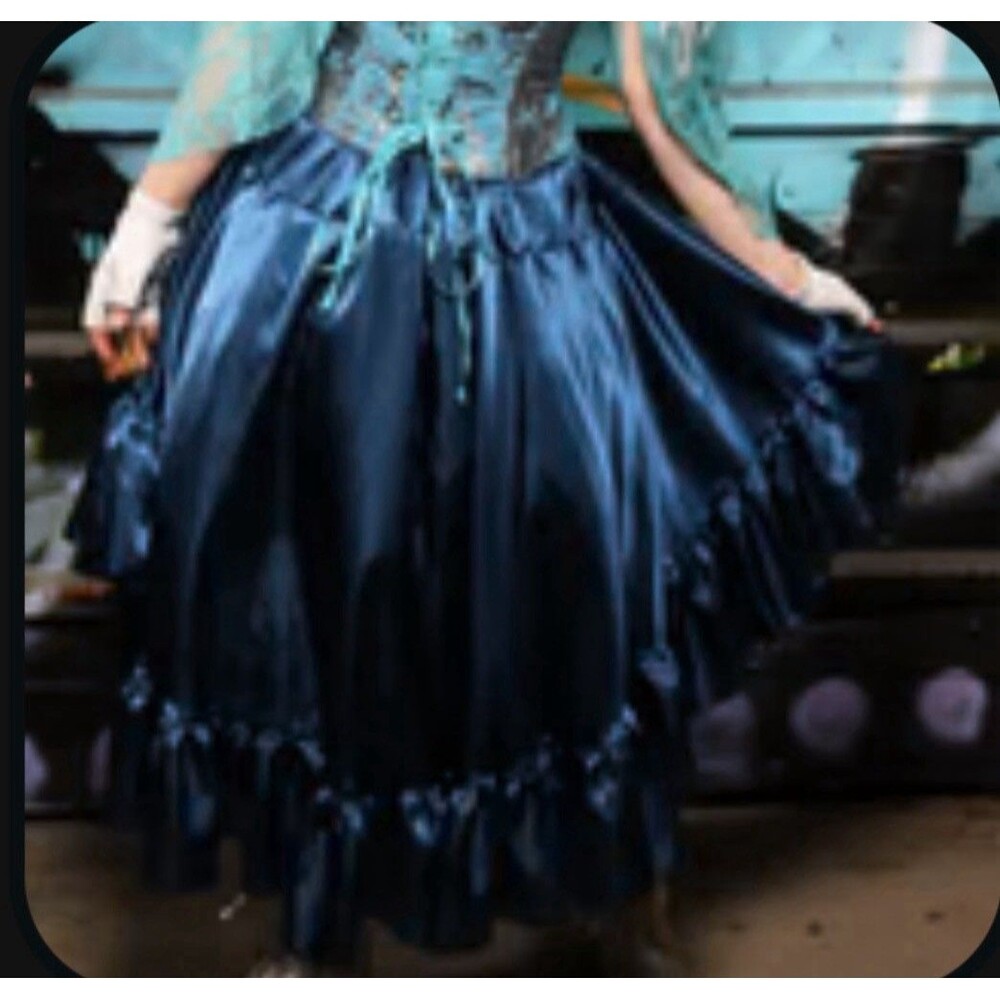 Damsel in this Dress Crescent Skirt Dark Teal Satin Ruffle Ren Faire NWT OSFM